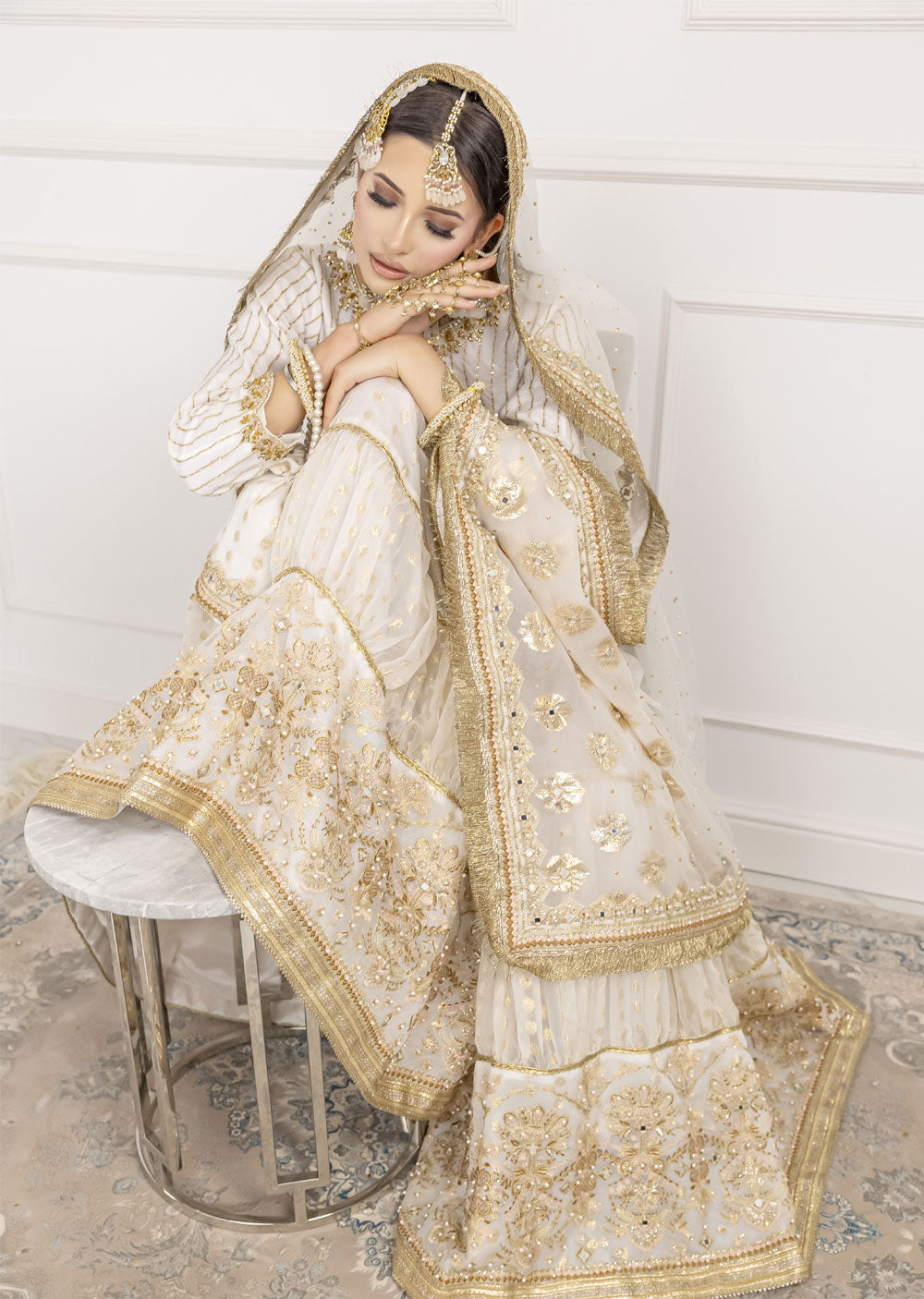 White/Gold Gharara Suit