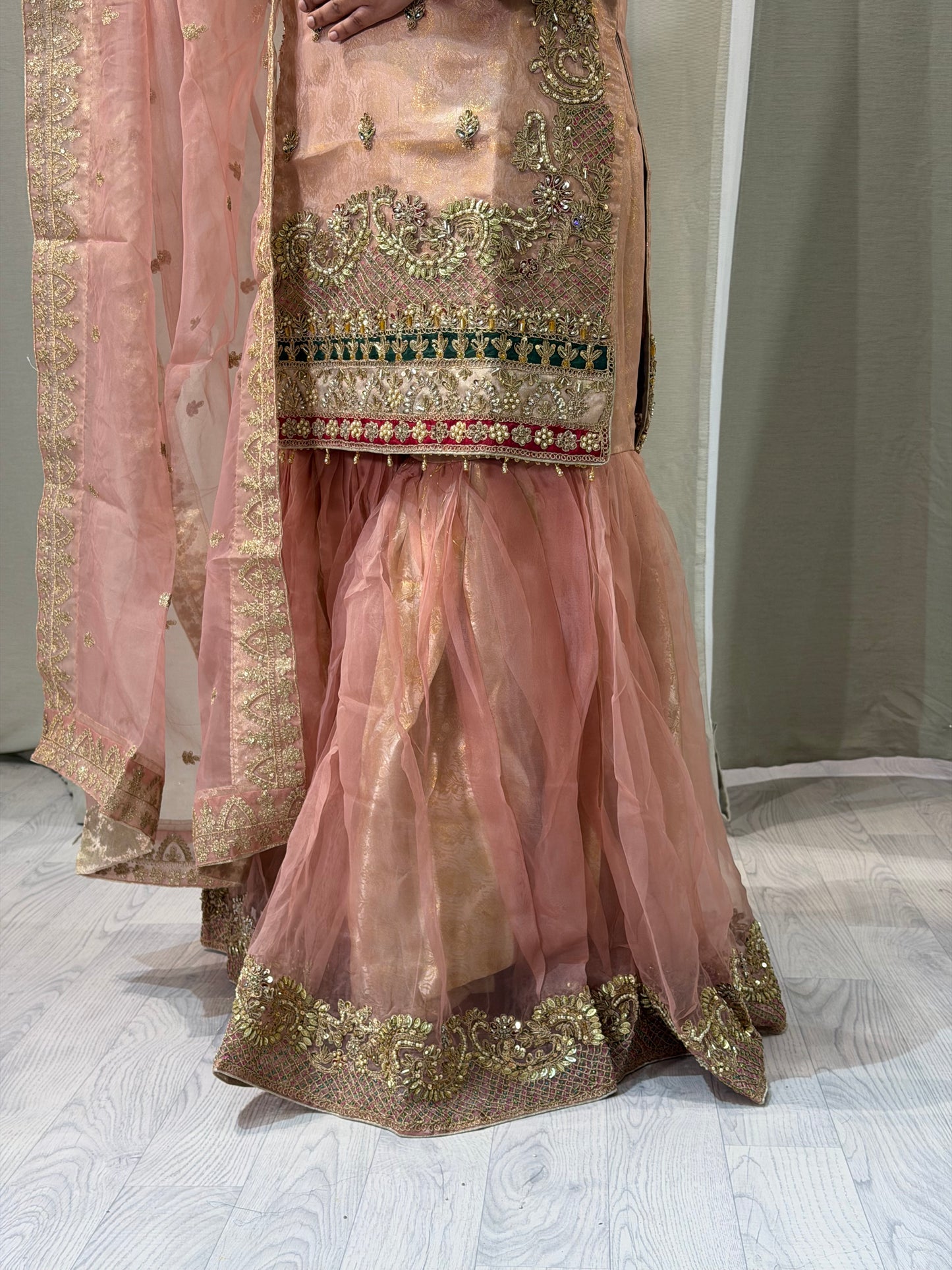 Banaras Print Rose Pink Net Sharara