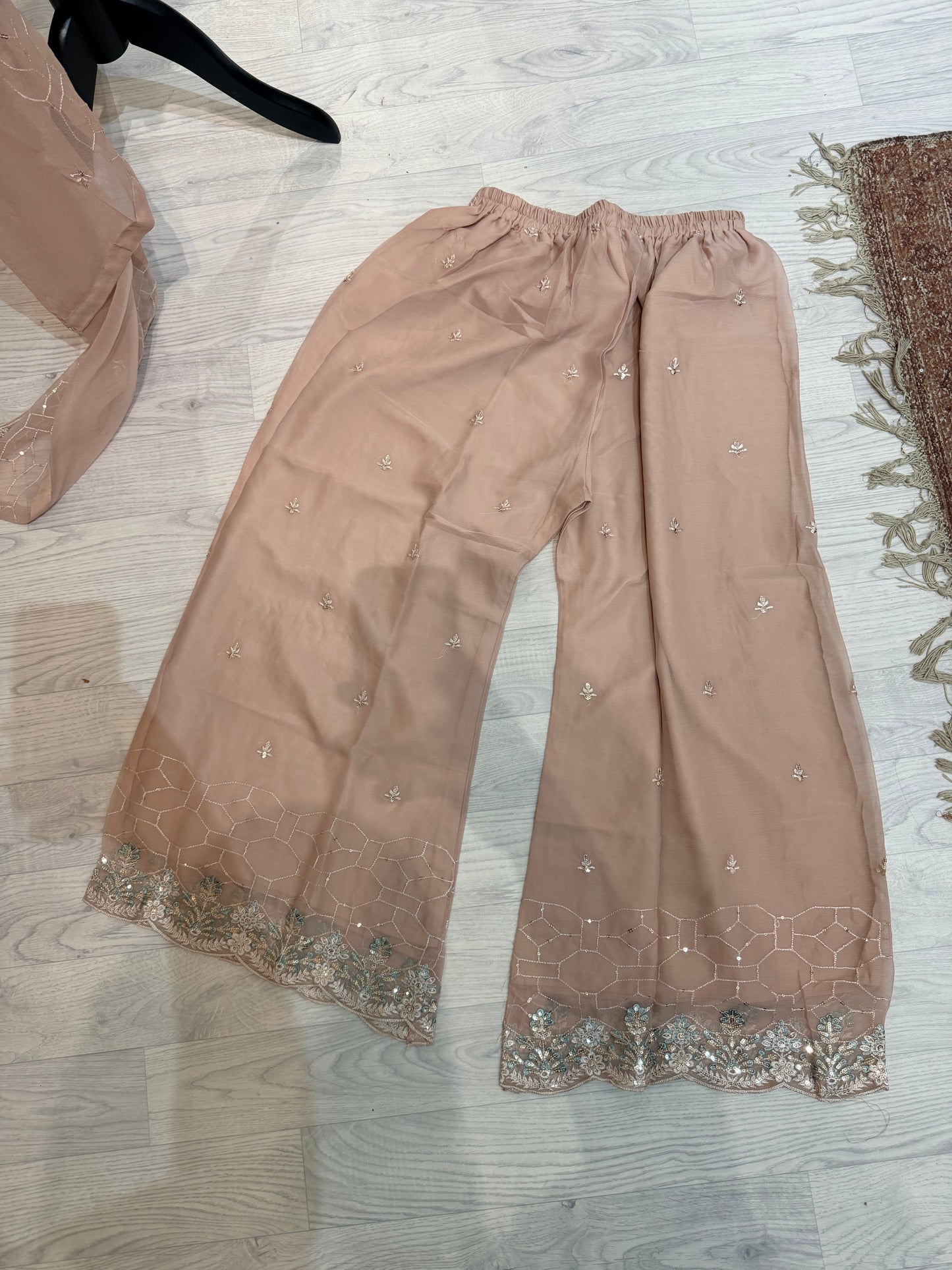 Embroidered Chiffon Sharara with work- Dusty pink