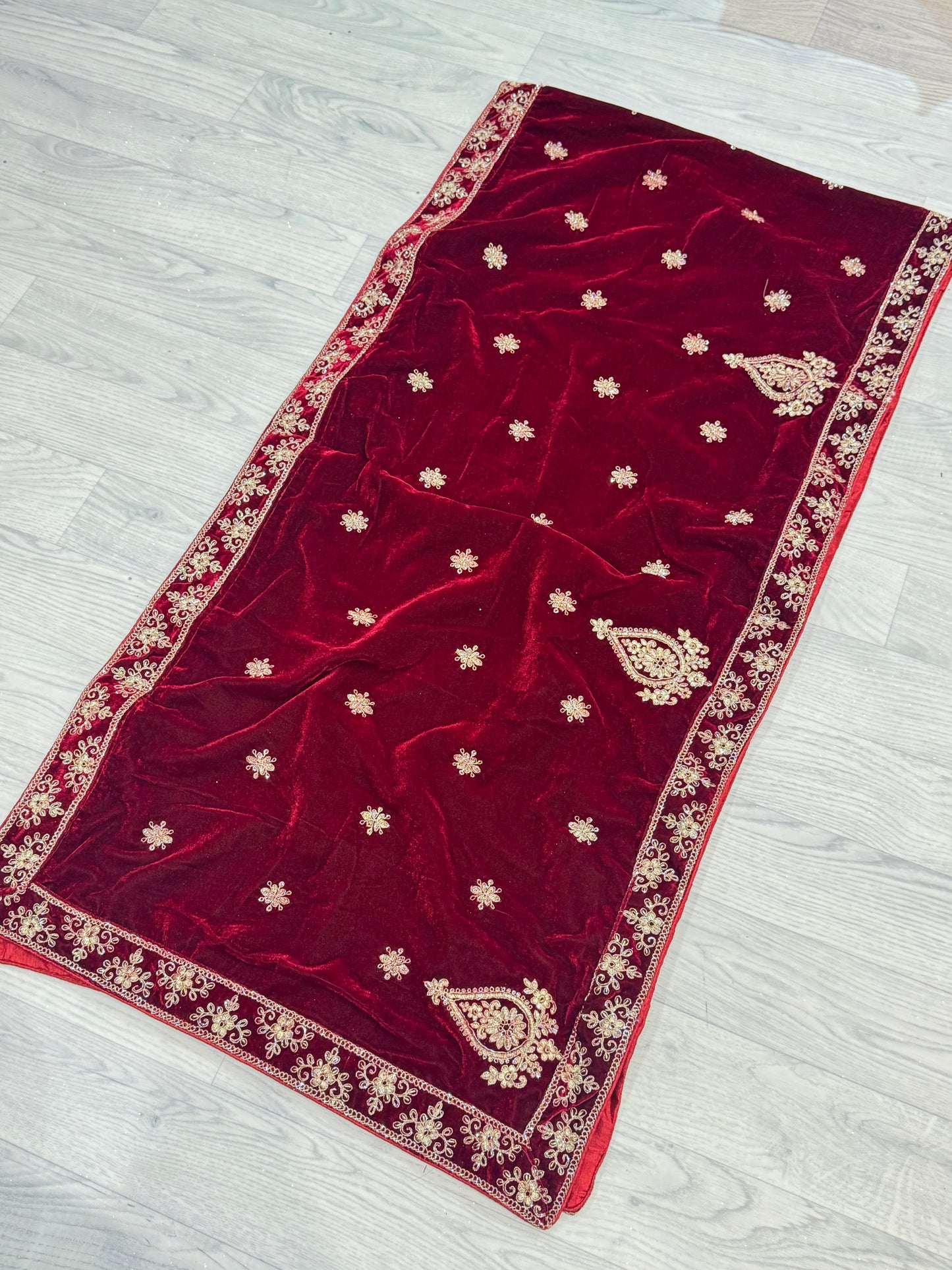Dark Red Velvet Dupatta