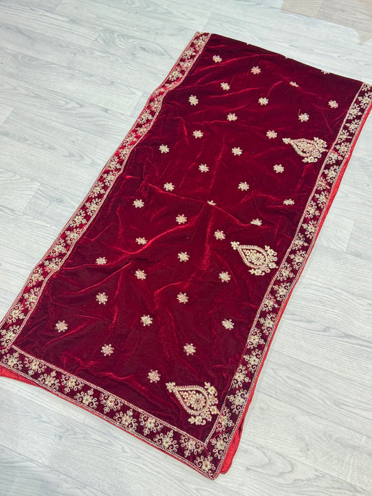 Dark Red Velvet Dupatta