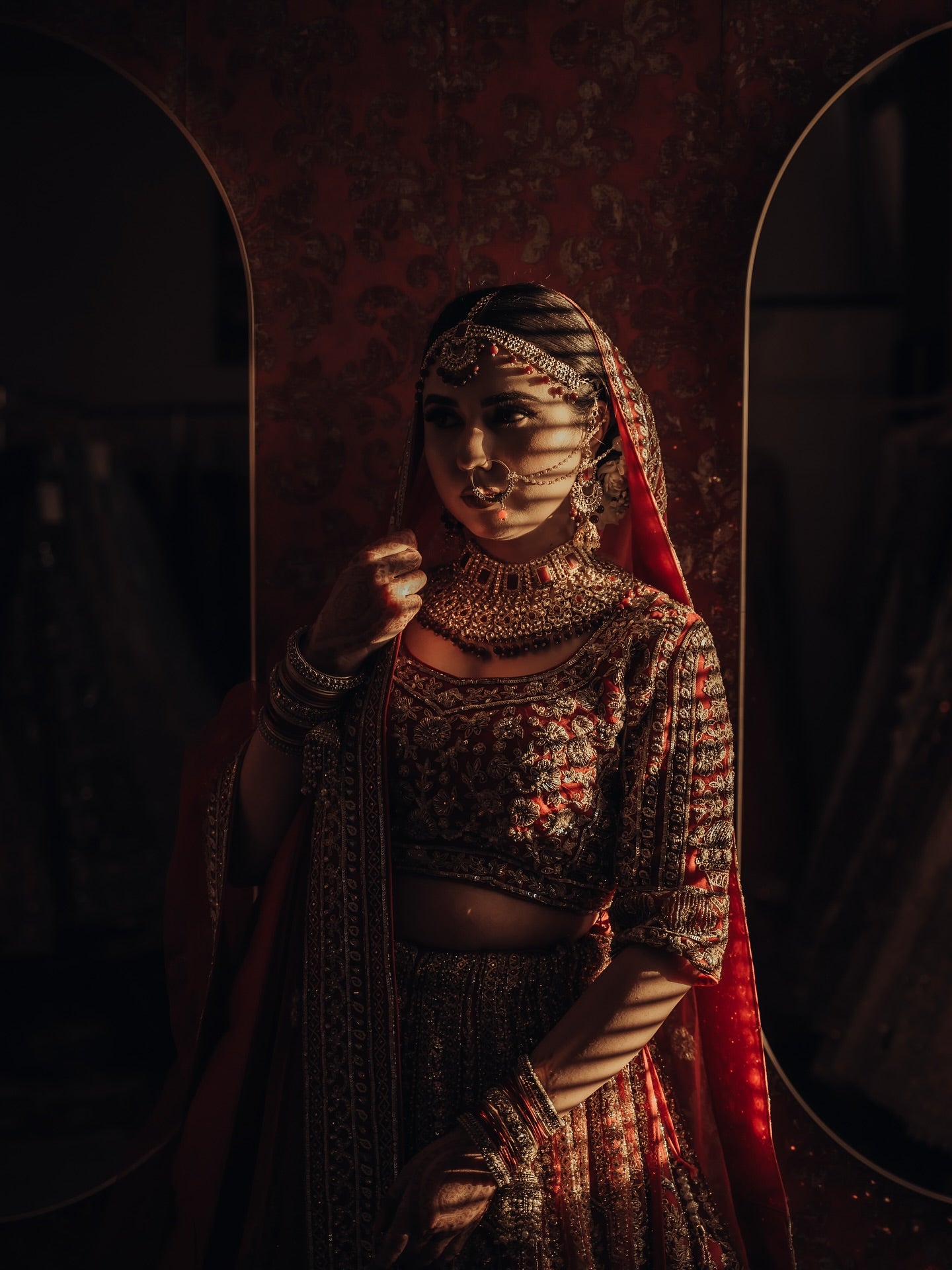 Dark Red / Gold Bridal Lehenga
