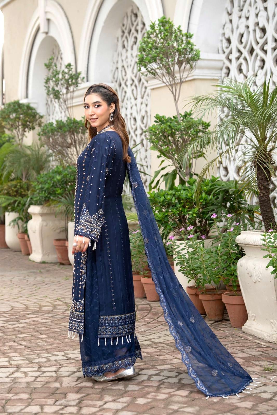 Chiffon Lux Embroidered Suit- design 7