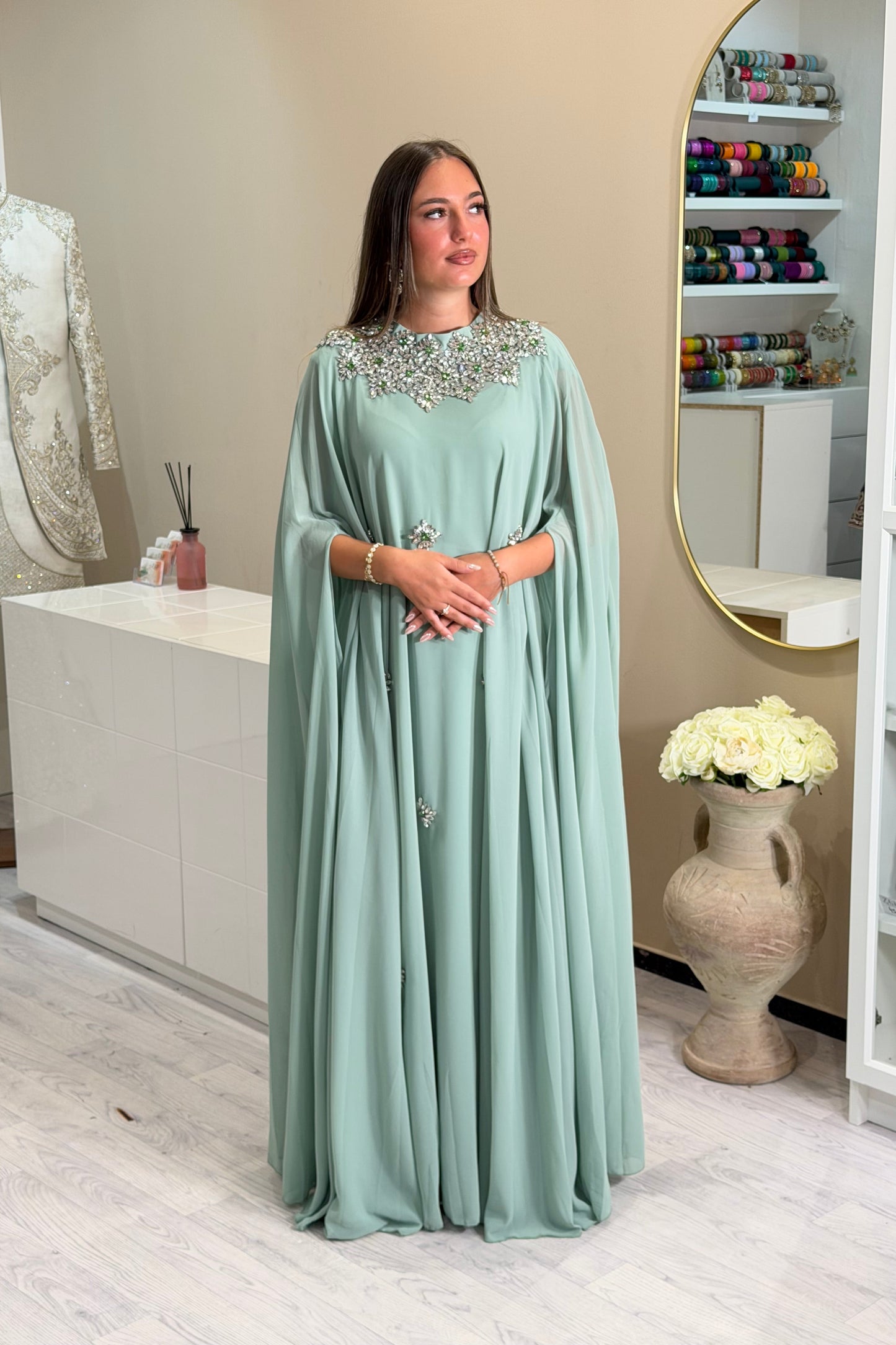 Pista green Kaftan + Strass