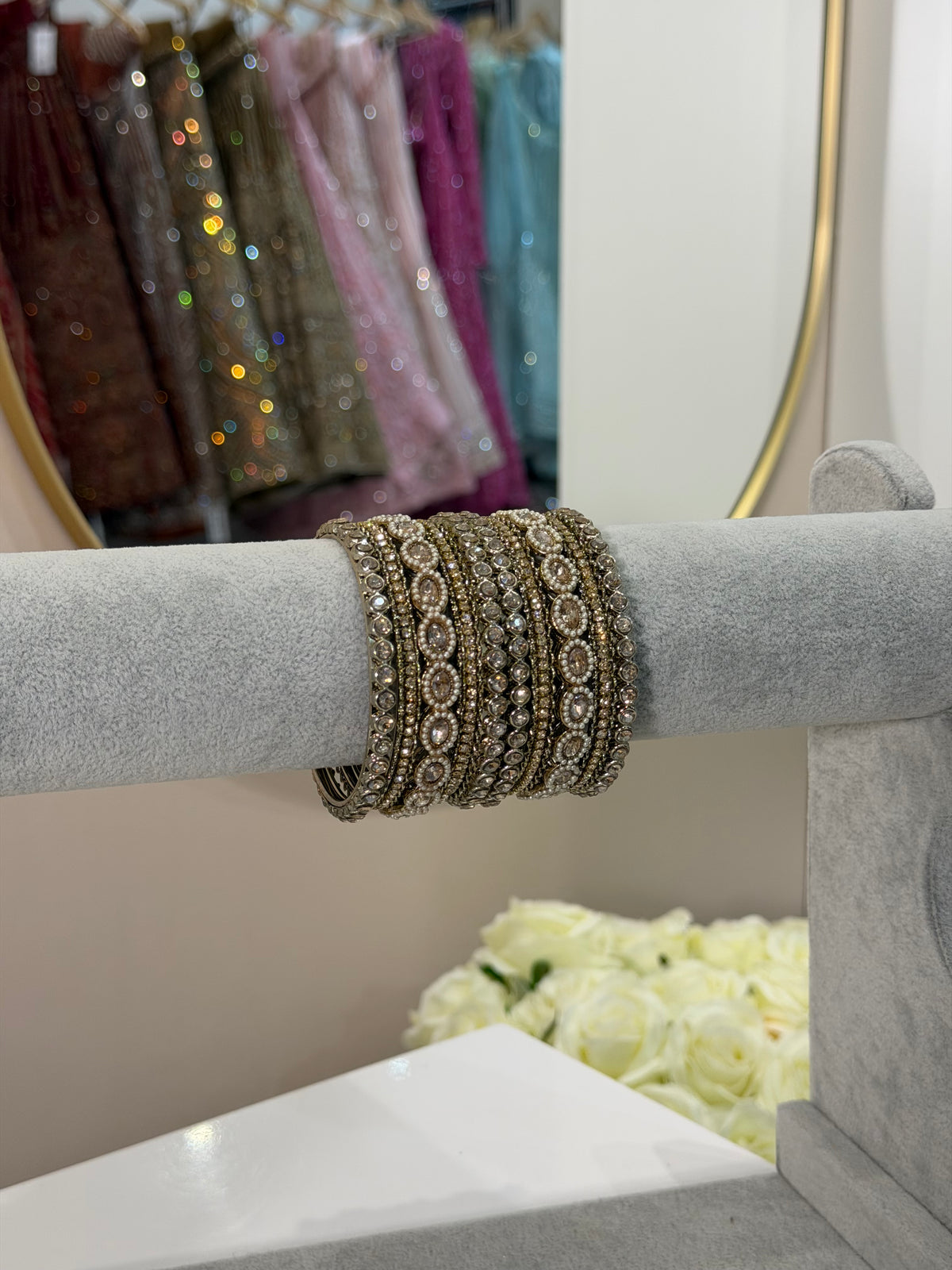 Gold Mini Oval Metal Bangles -  10-teilig