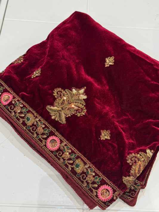 Dark Red Velvet Dupatta