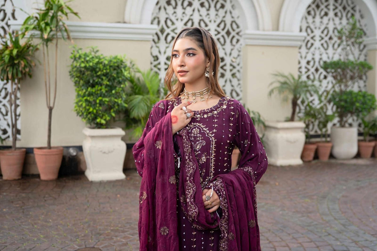 Chiffon Lux Embroidered Suit- design 6-