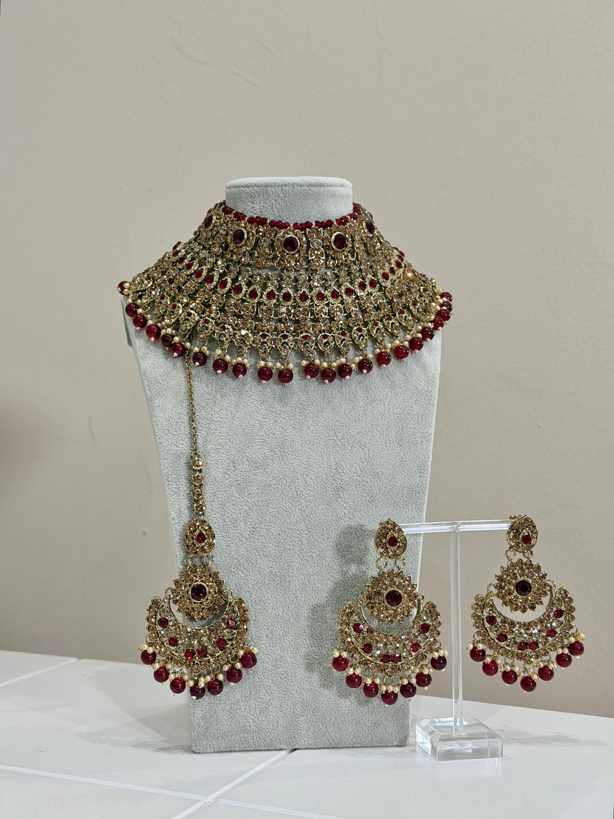 Maroon LCT Bridal Jewellery Set