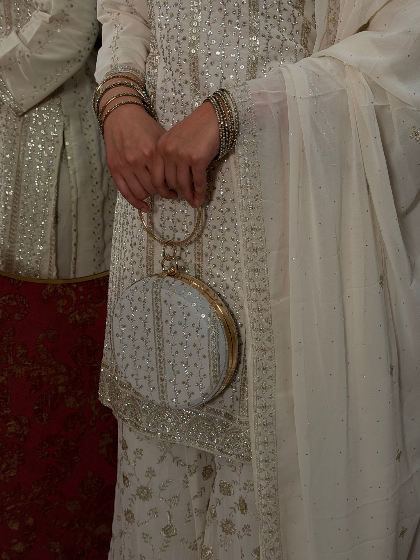 Off-White Sharara Suit with Clutch