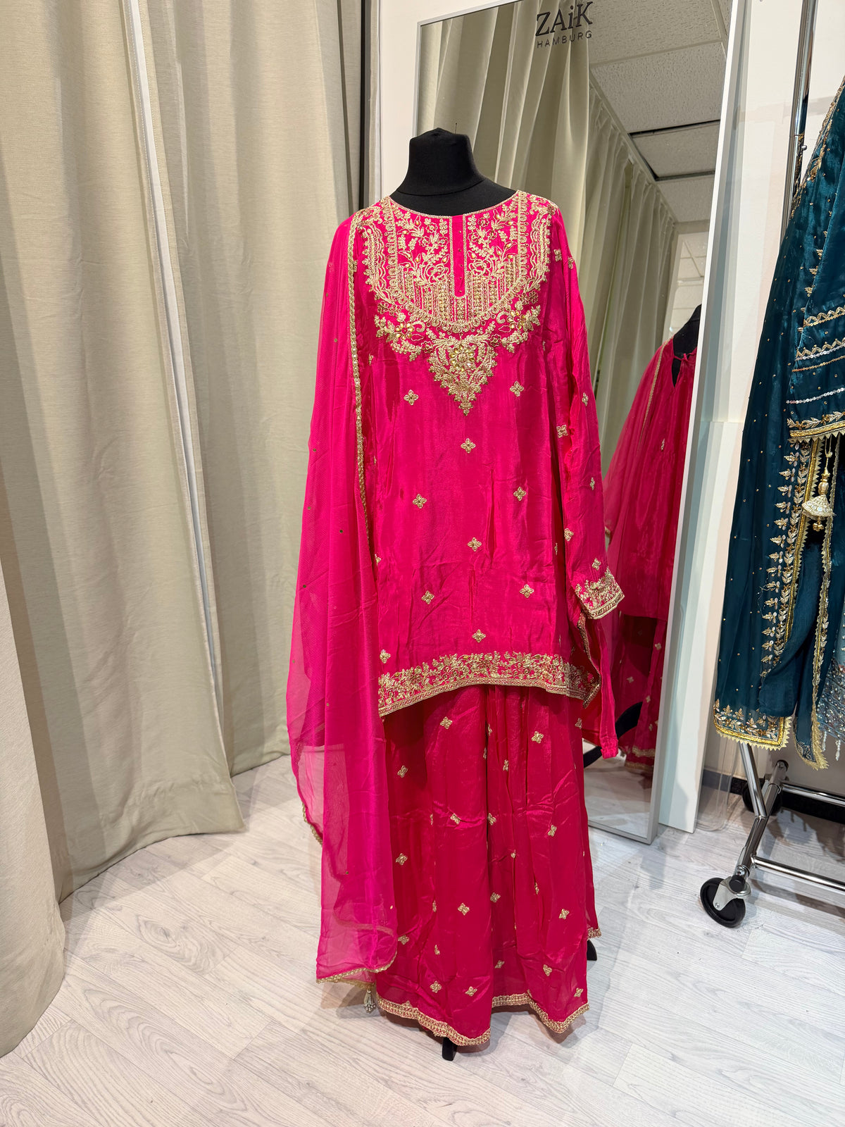 Plus Size Sharara Set (3-teilig)-  Rani Pink
