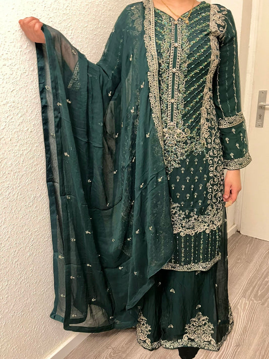 Dark Green Chiffon Suit 1201