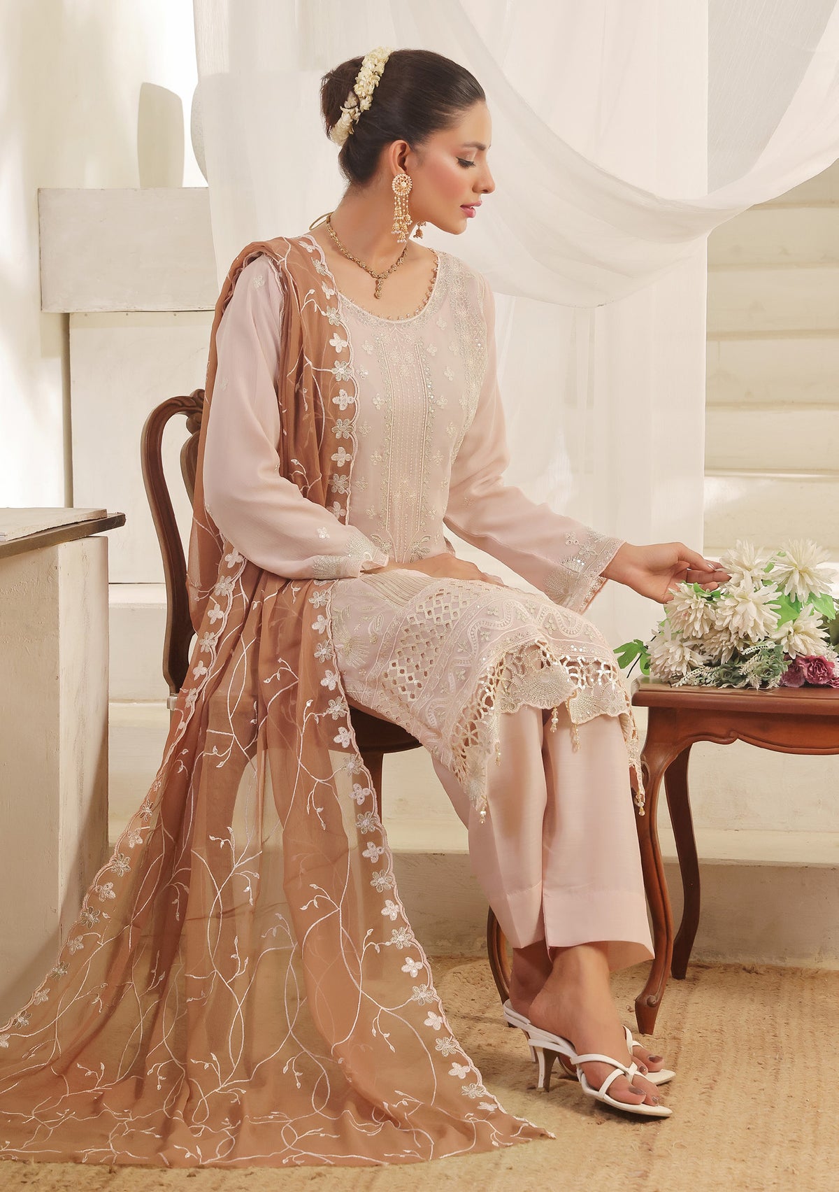 Bin Hameed Chiffon Suits- Rosé-B7