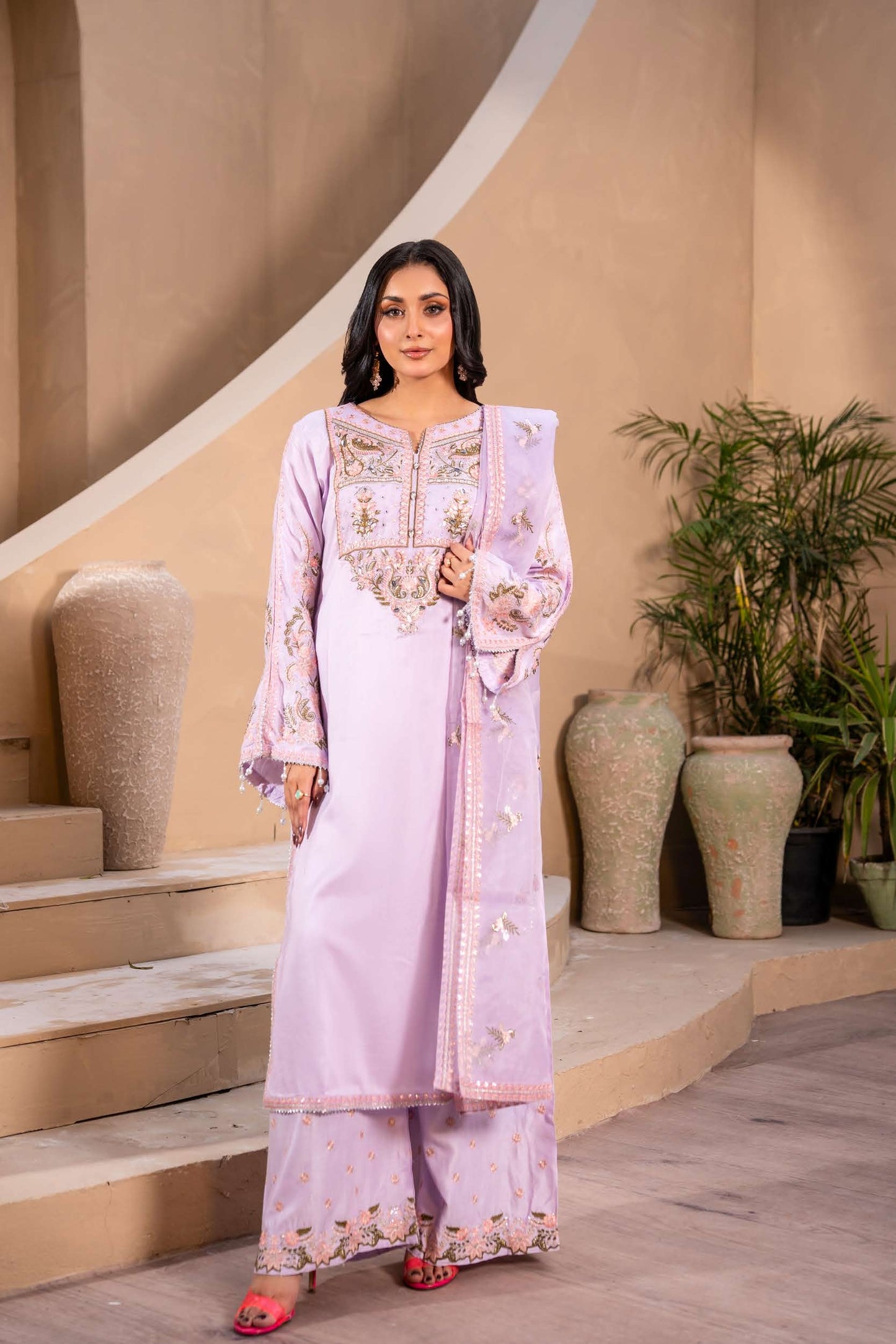 Mother Daughter Linen Embroidered - Lilac