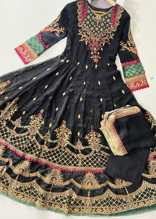 Sara Jahan Black Chiffon Maxi Dress