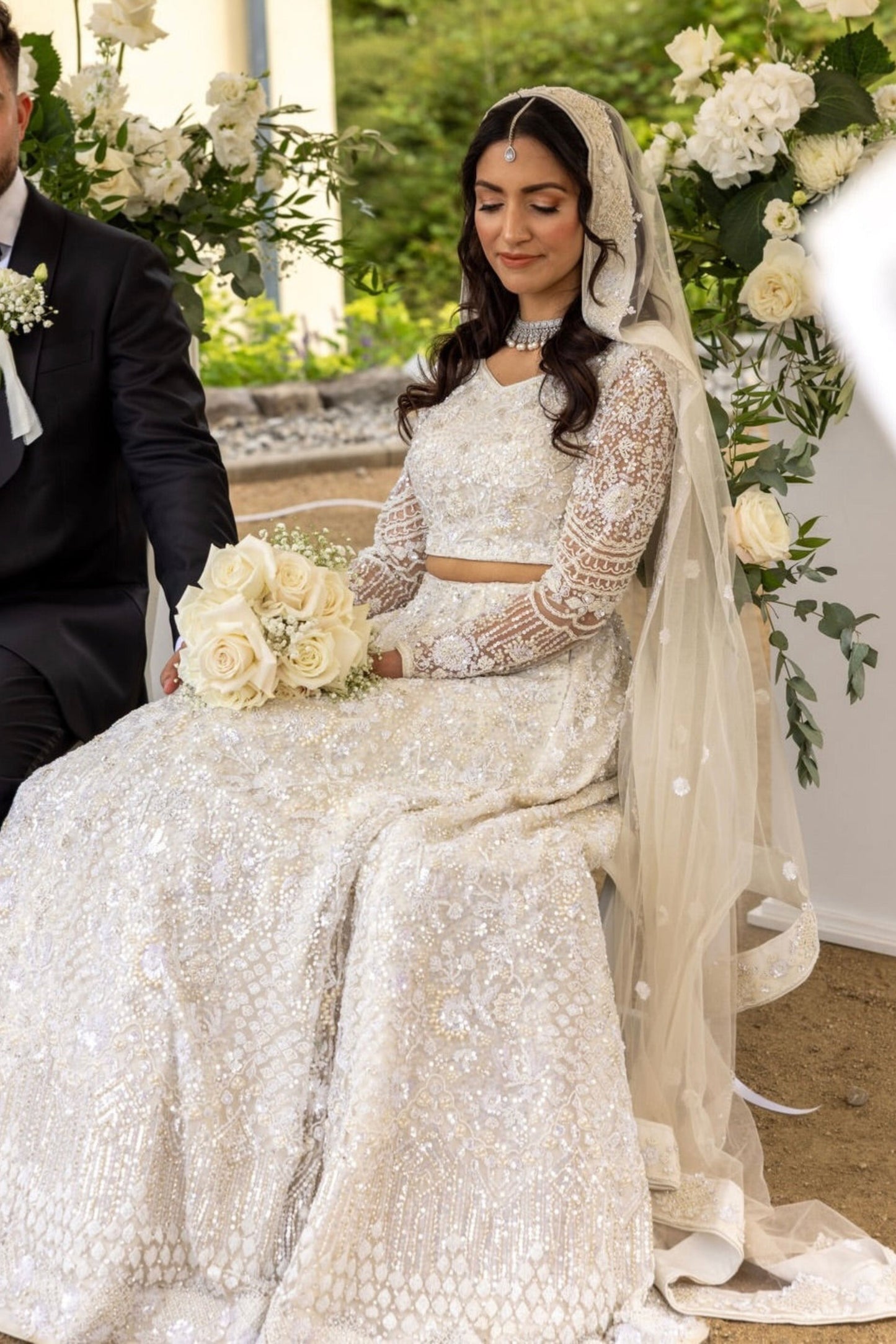 Off-White Pearl Bridal Lehenga