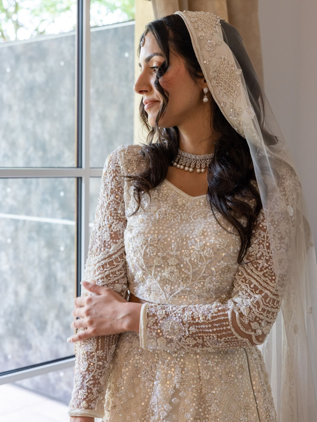 Off-White Pearl Bridal Lehenga