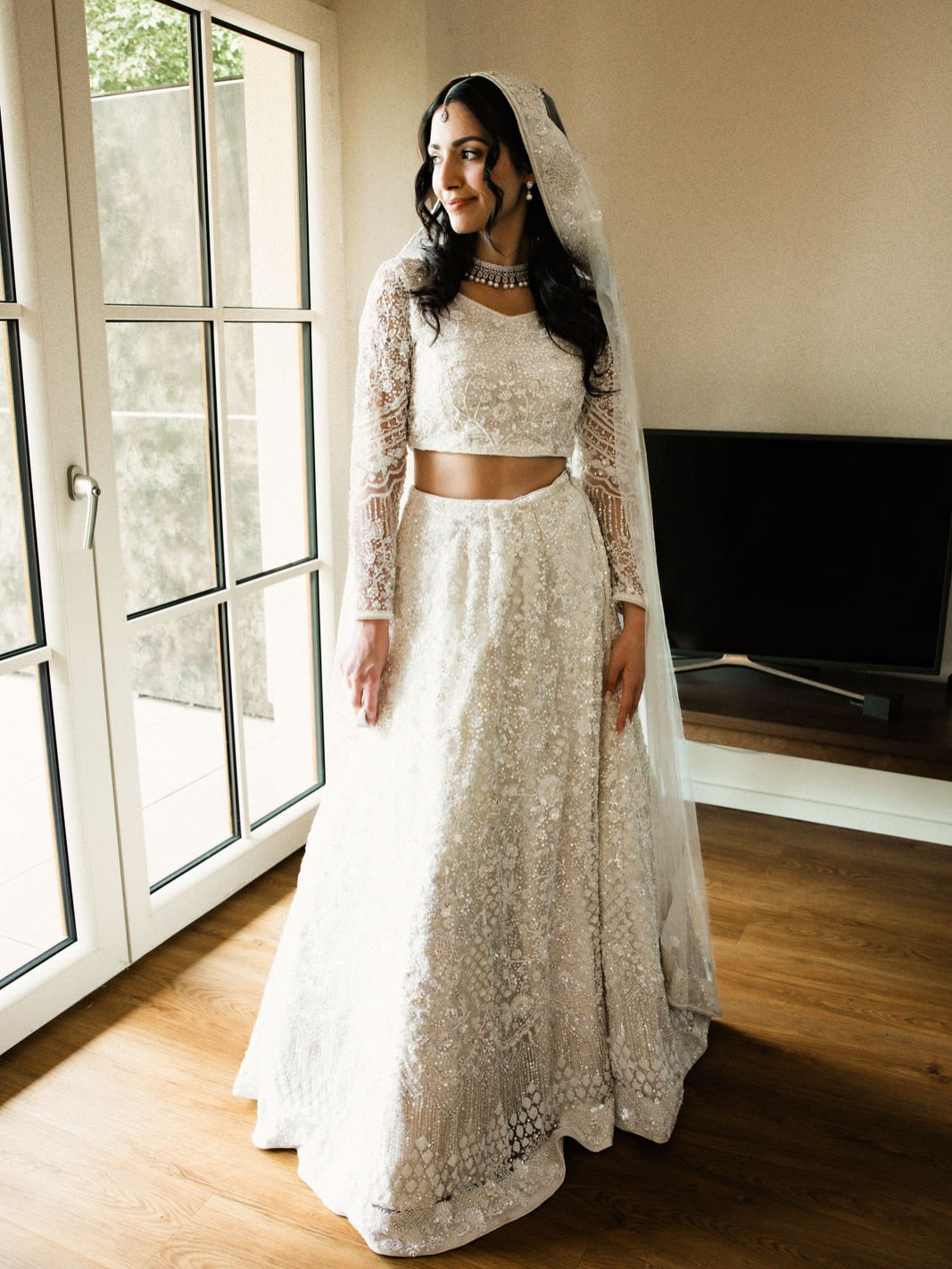 Off-White Pearl Bridal Lehenga