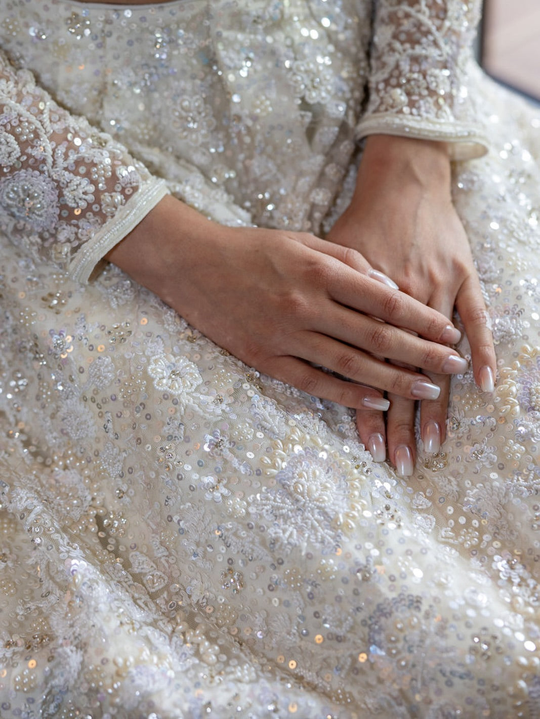 Off-White Pearl Bridal Lehenga
