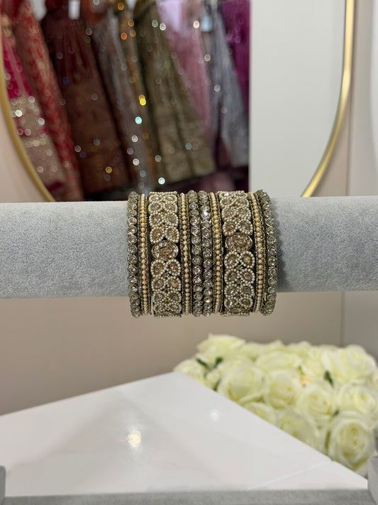 Gold / Pearl Metal Bangles - 10-teilig - D3