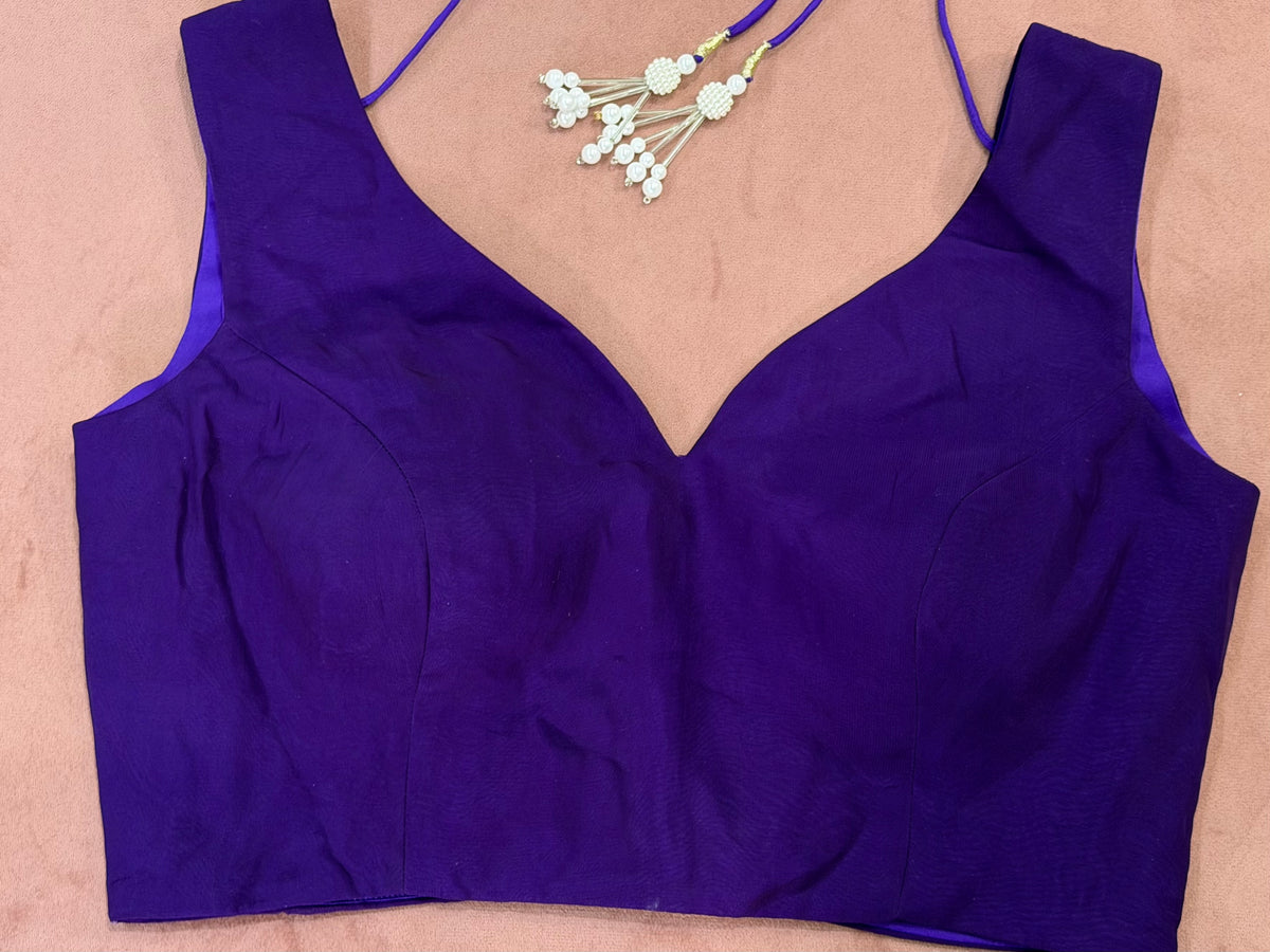 Purple Bandhani Ready Made Instant Saree - Sleeveless Blouse