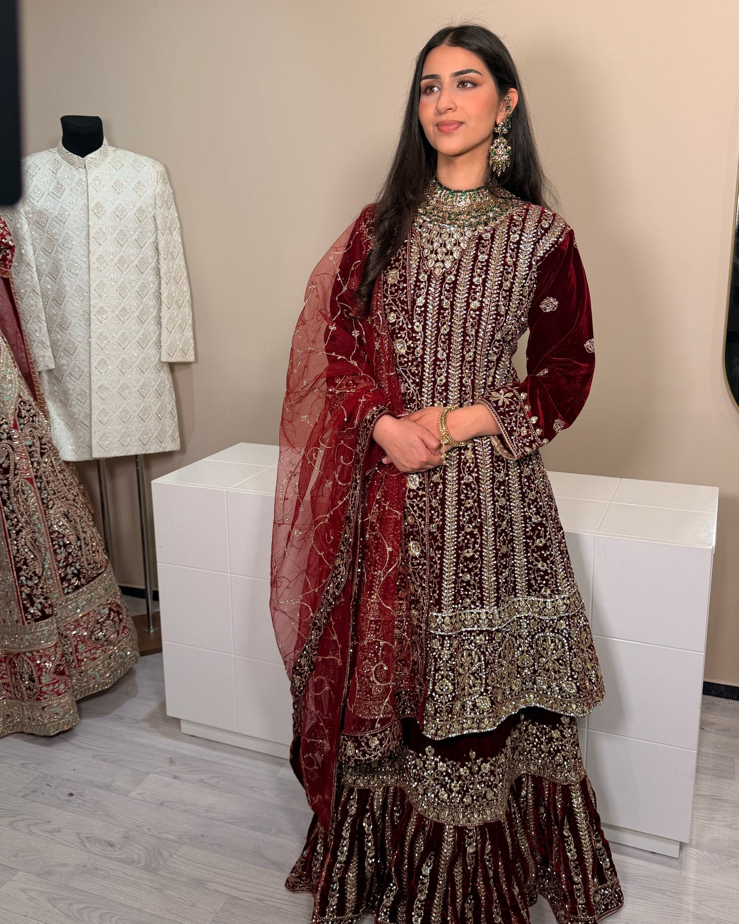 Maroon Velvet Lehenga with Clutch