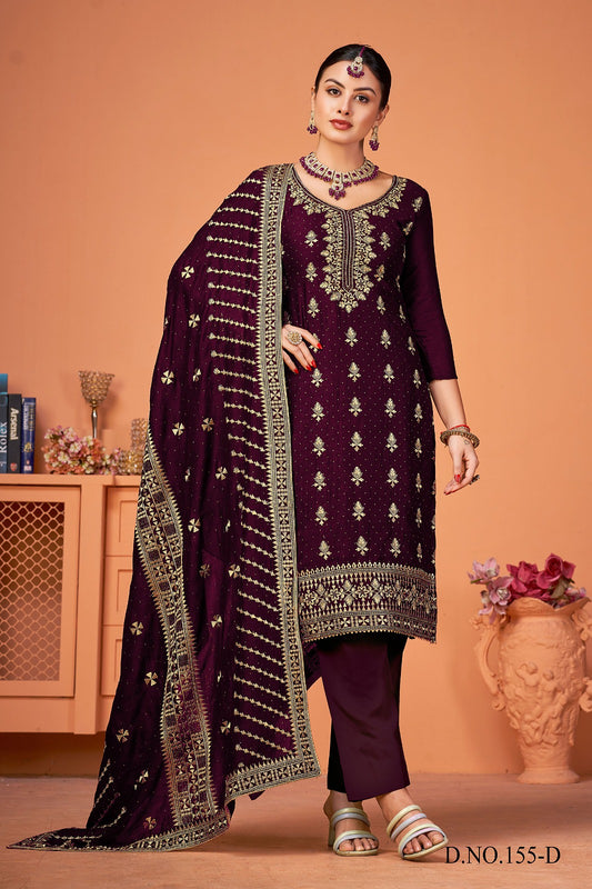 IND Burgundy Embroidered Suit 175