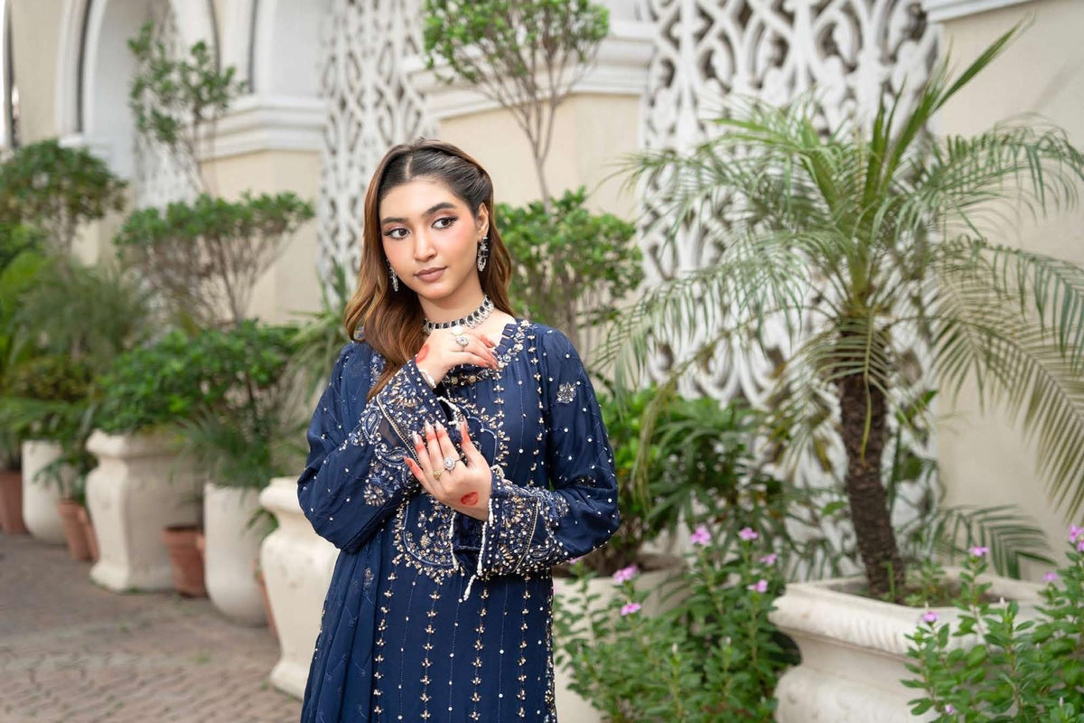 Chiffon Lux Embroidered Suit- design 7