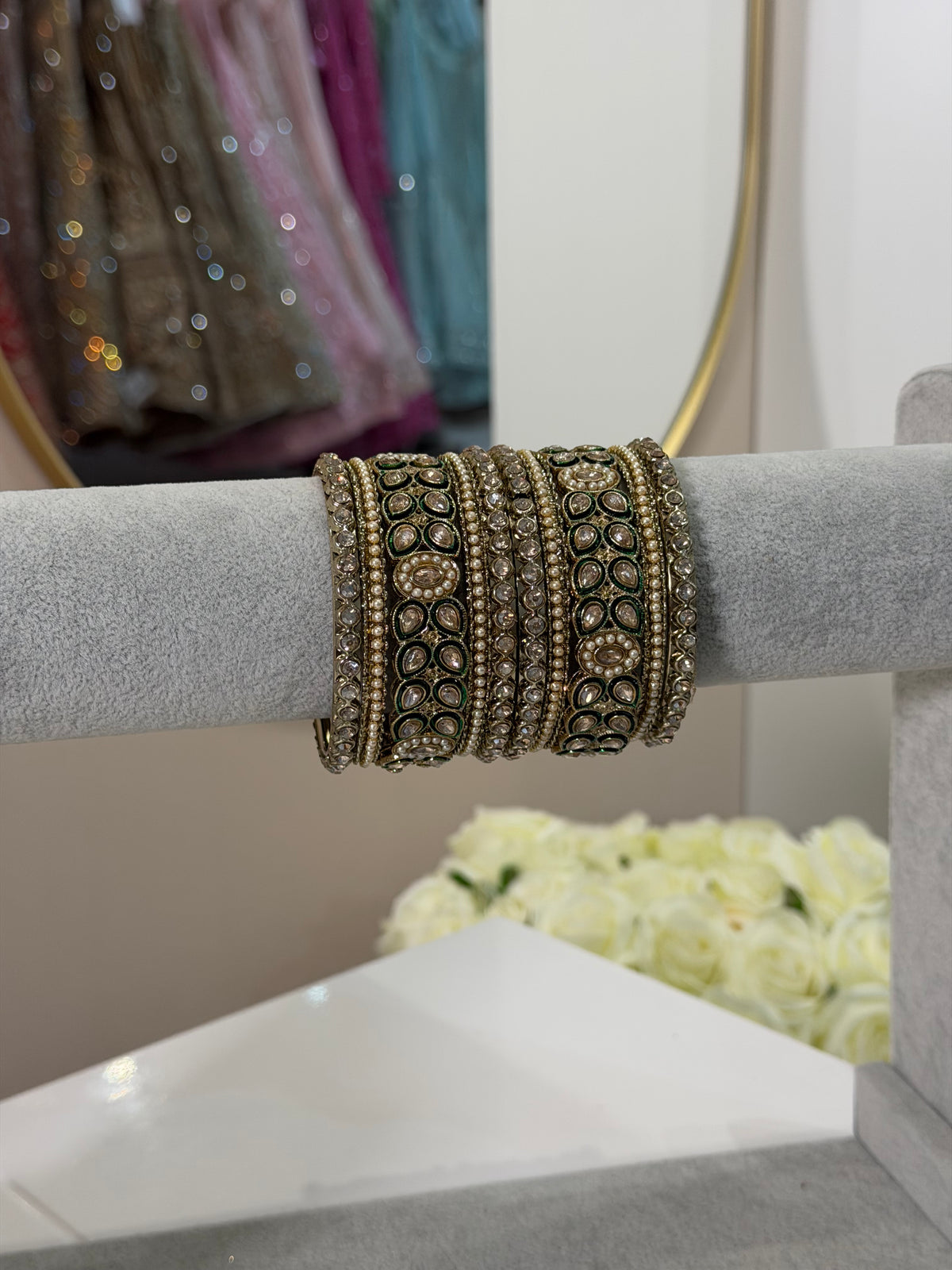 Green / Gold Metal Bangles - 10-teilig -D2