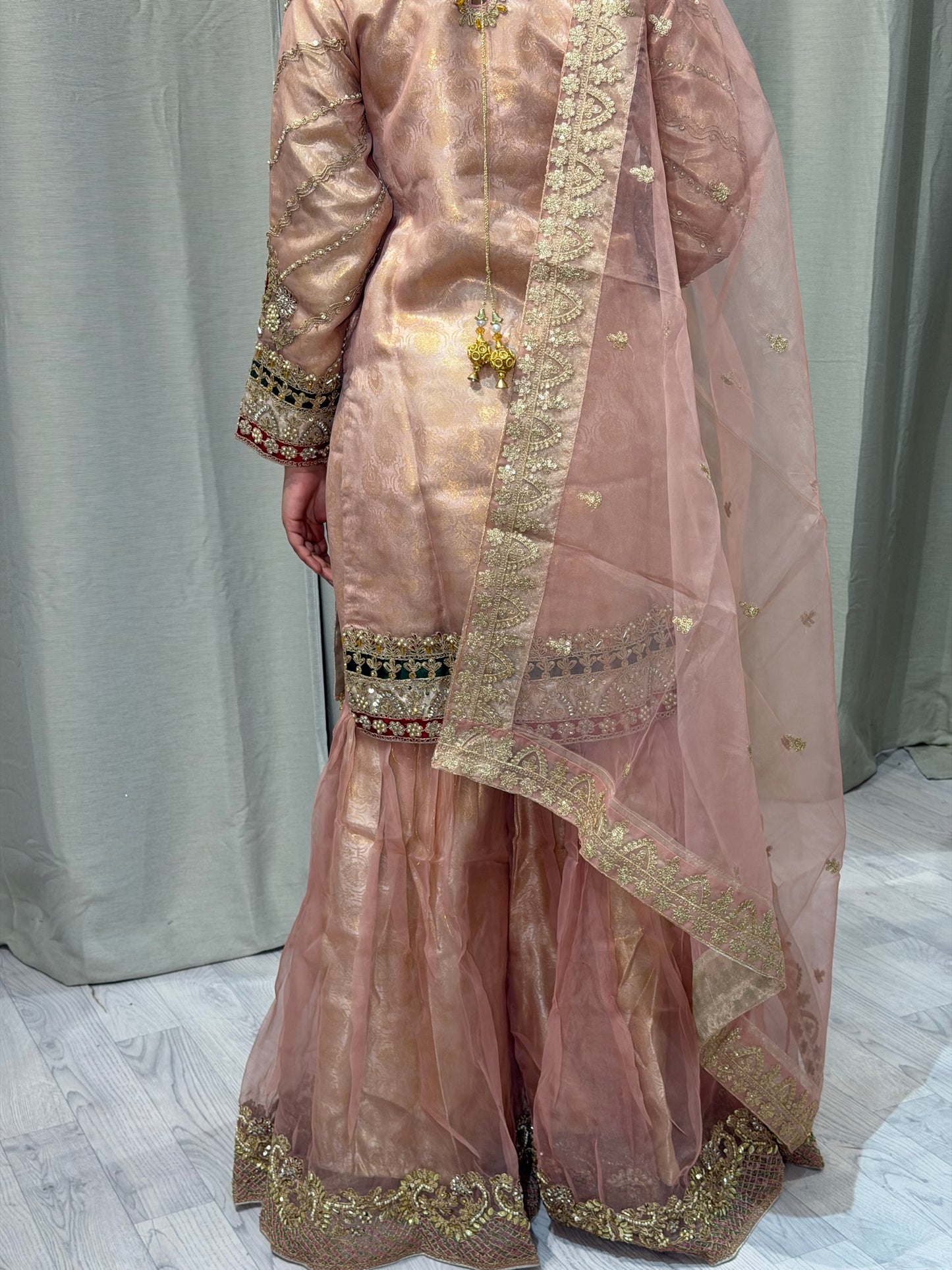 Banaras Print Rose Pink Net Sharara