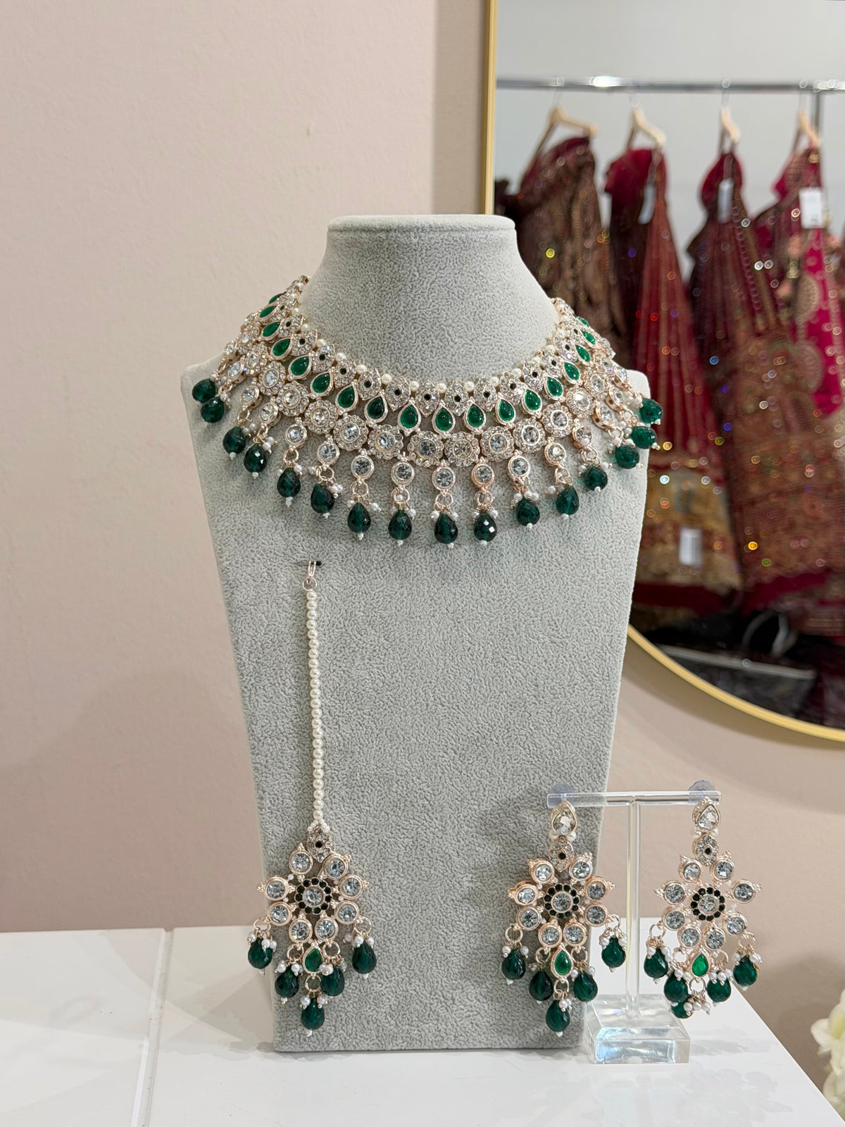 Dark Green / Rosegold Jewellery Set