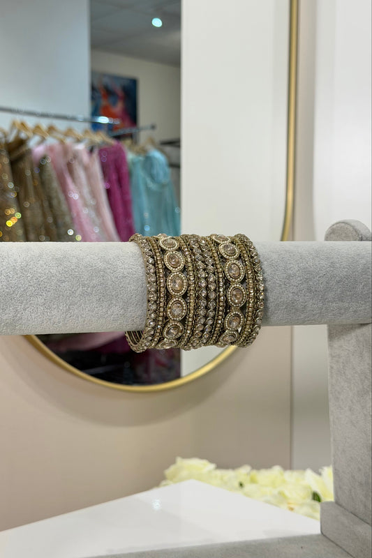 Gold Oval Metal Bangles - 10-teilig - D7