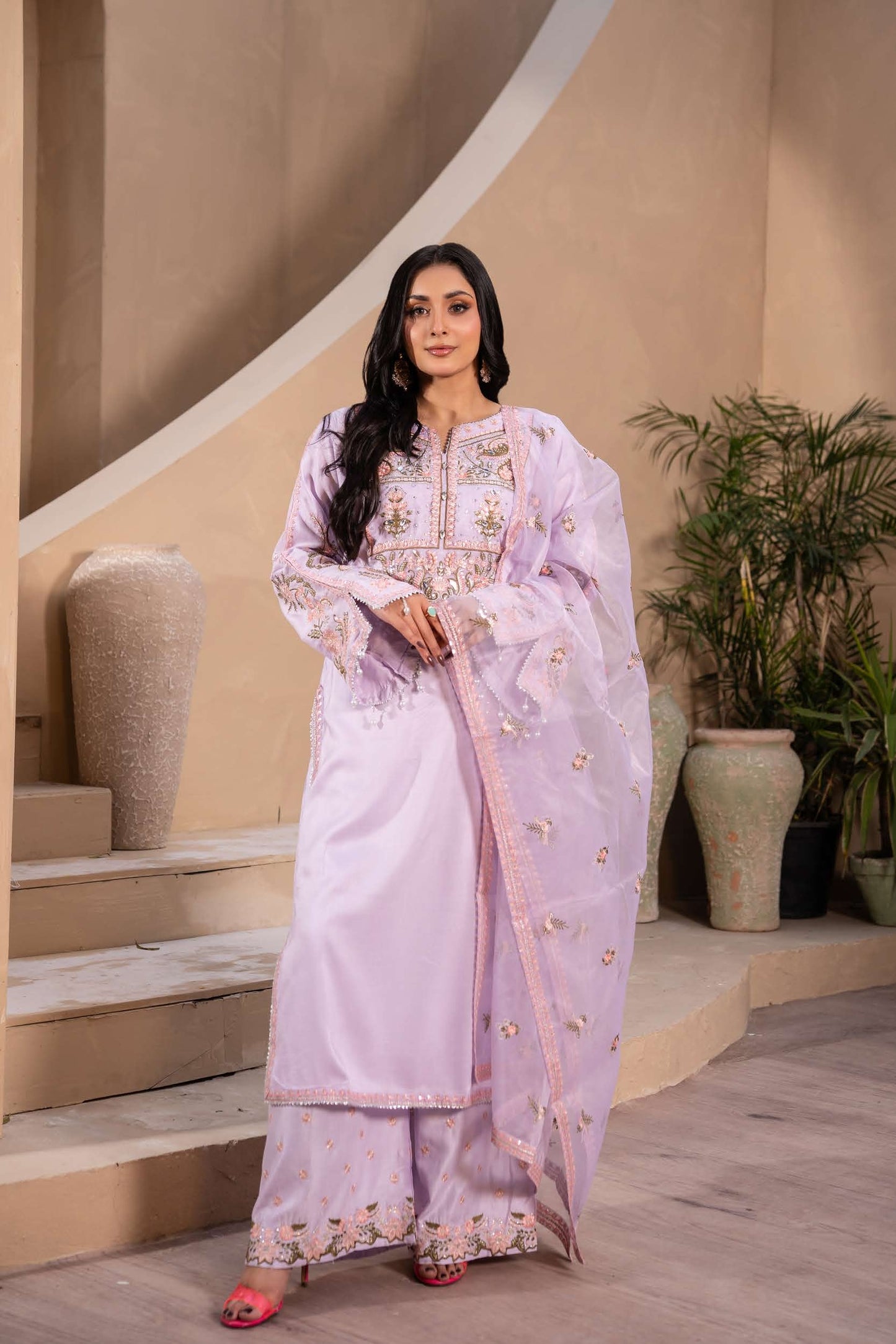 Mother Daughter Linen Embroidered - Lilac