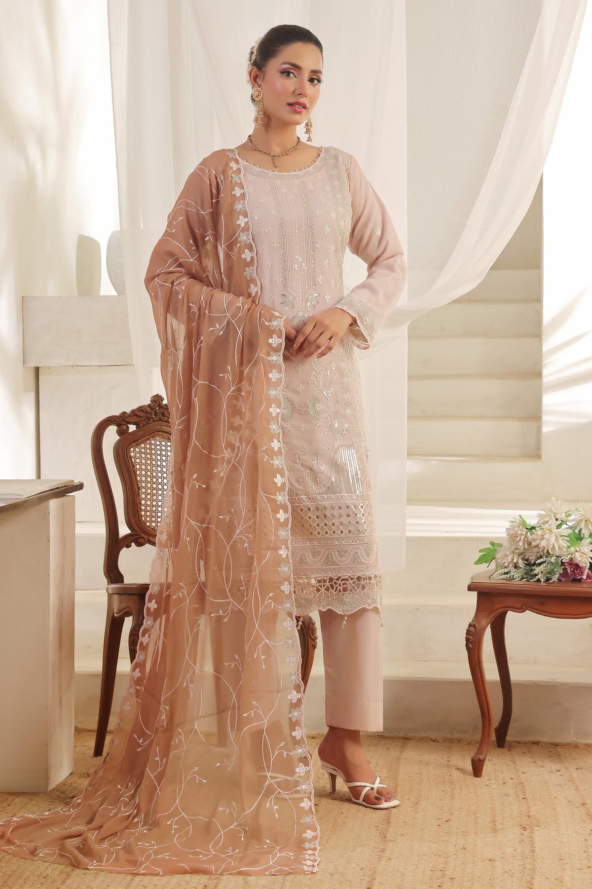 Bin Hameed Chiffon Suits- Rosé-B7