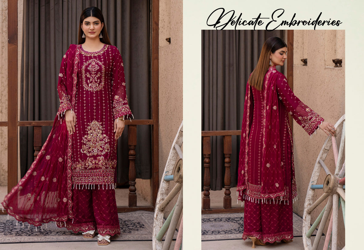 Chiffon Lux Embroidered Suit- design 2