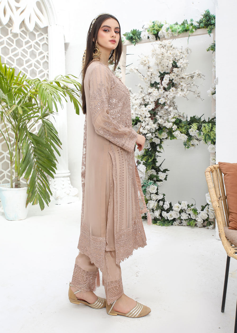 Gold/Beige Chiffon Suit 1664