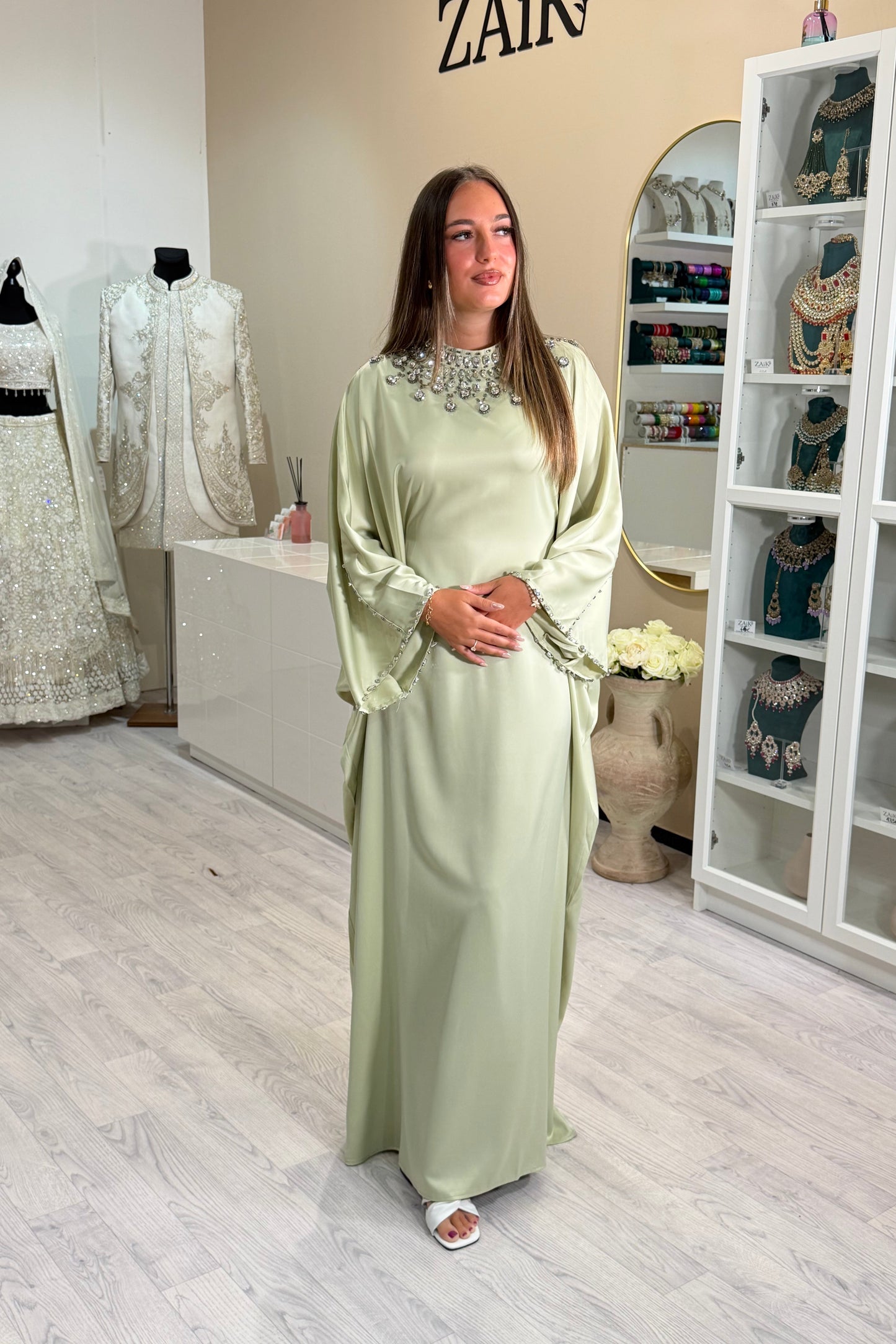 Mint green Kaftan + Strass