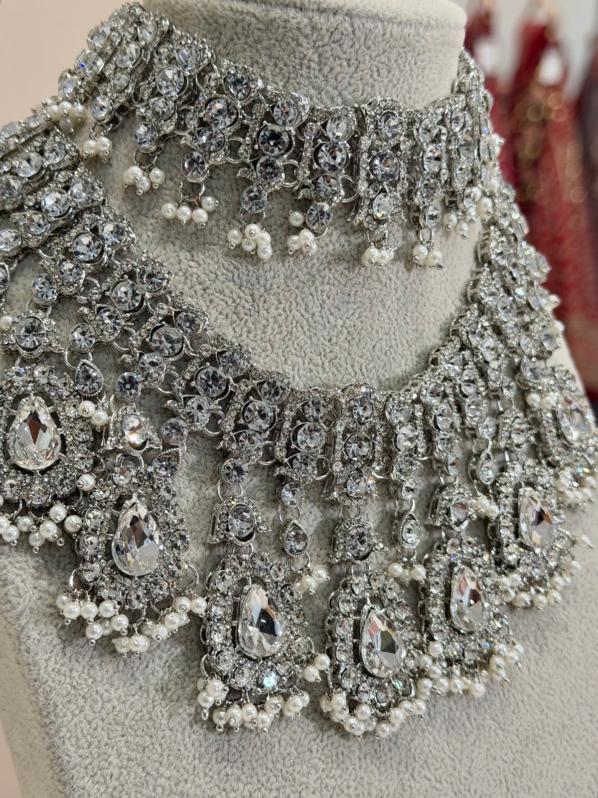 Emerald Green / Silver AD Bridal Jewellery Set