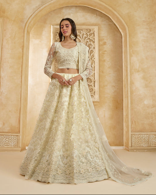Off White Net & Silk Lehenga 6