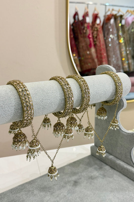 Gold Joint hanging Jhumka bangles-4er-set--J4