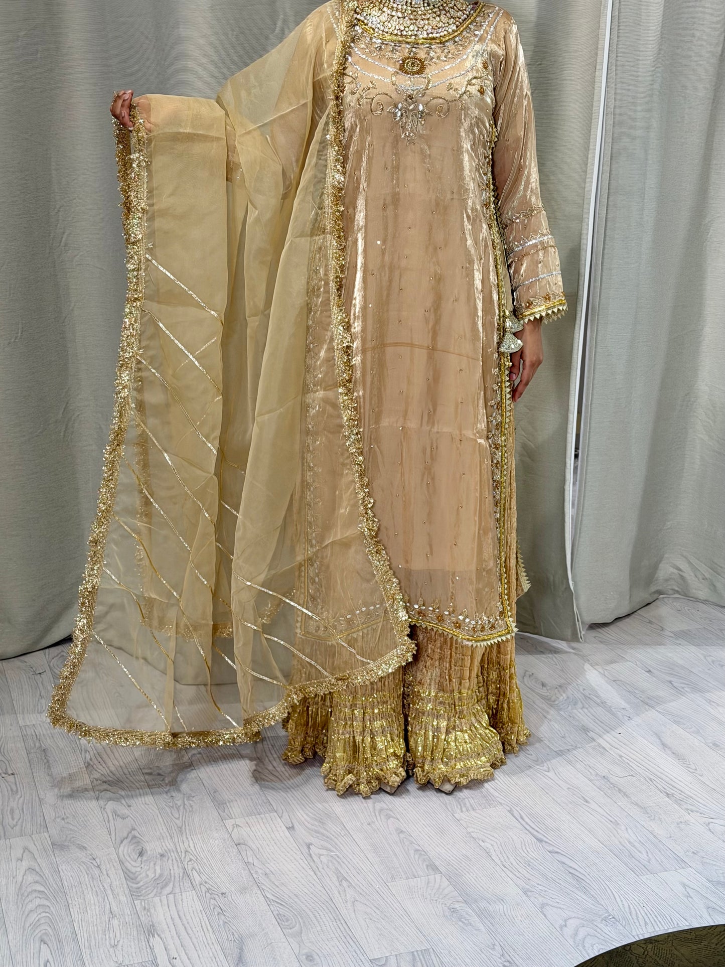 Soft Silk Gold Sharara