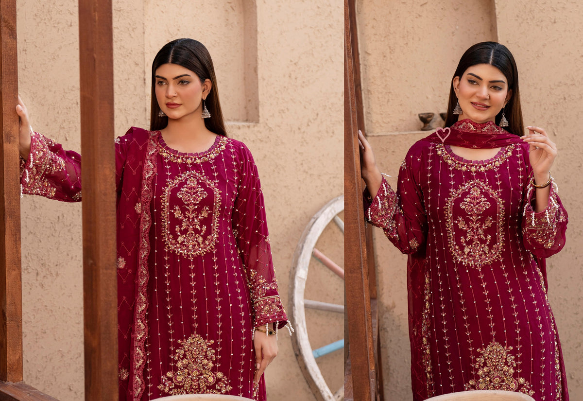 Chiffon Lux Embroidered Suit- design 2