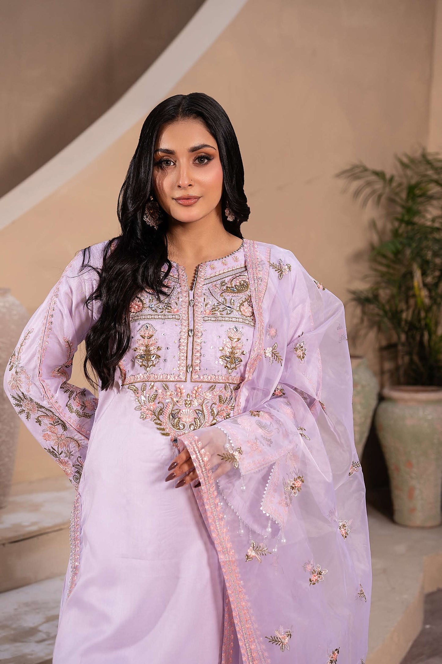 Mother Daughter Linen Embroidered - Lilac