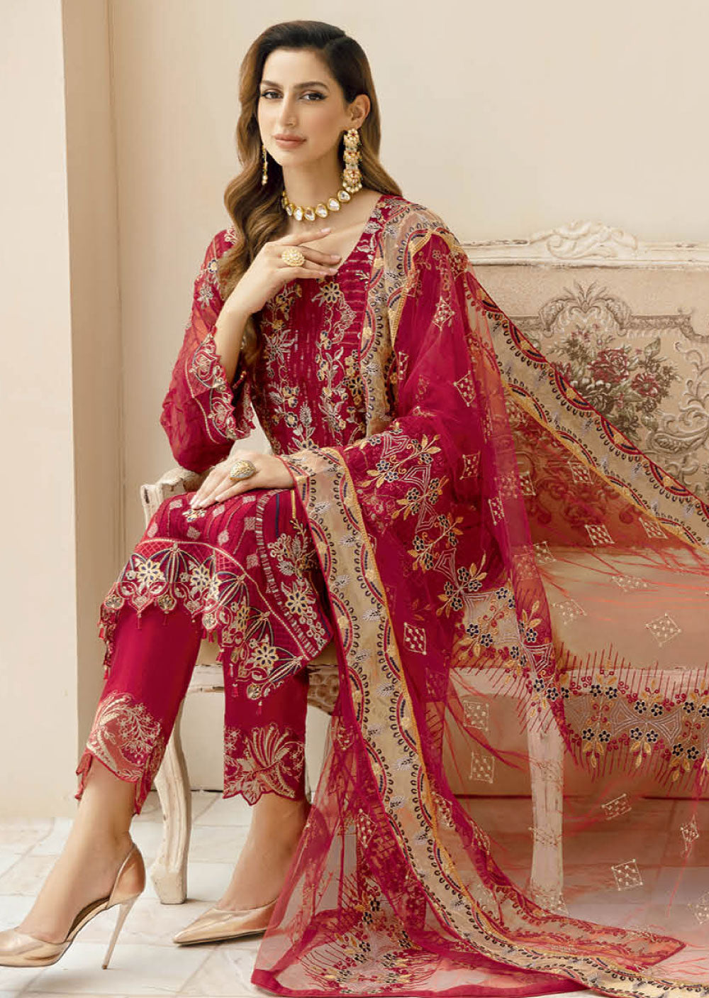 Ramsha Red Chiffon Suit BL24