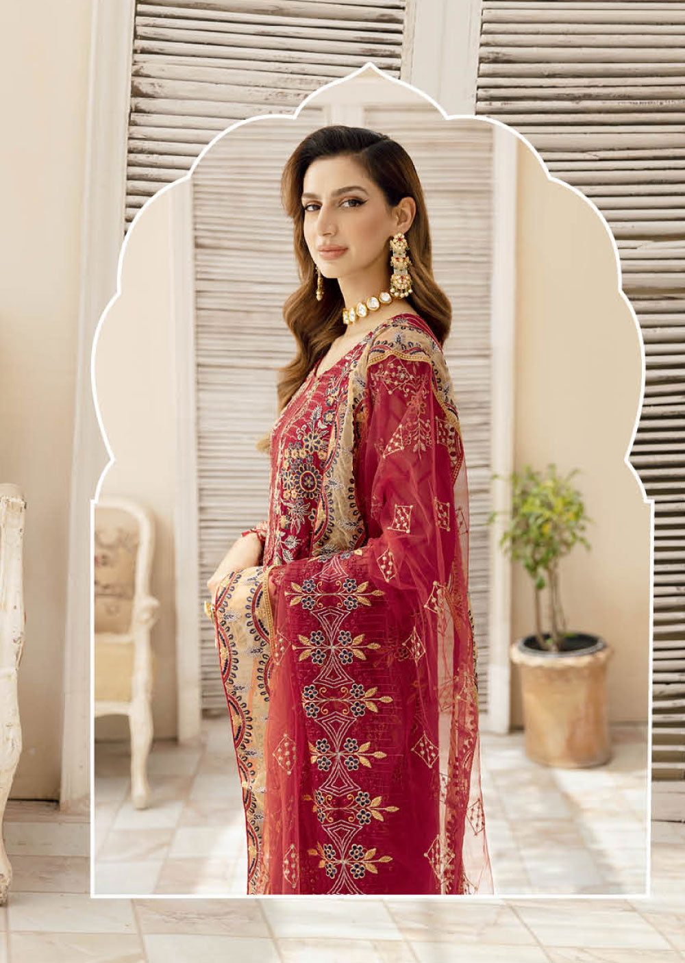 Ramsha Red Chiffon Suit BL24