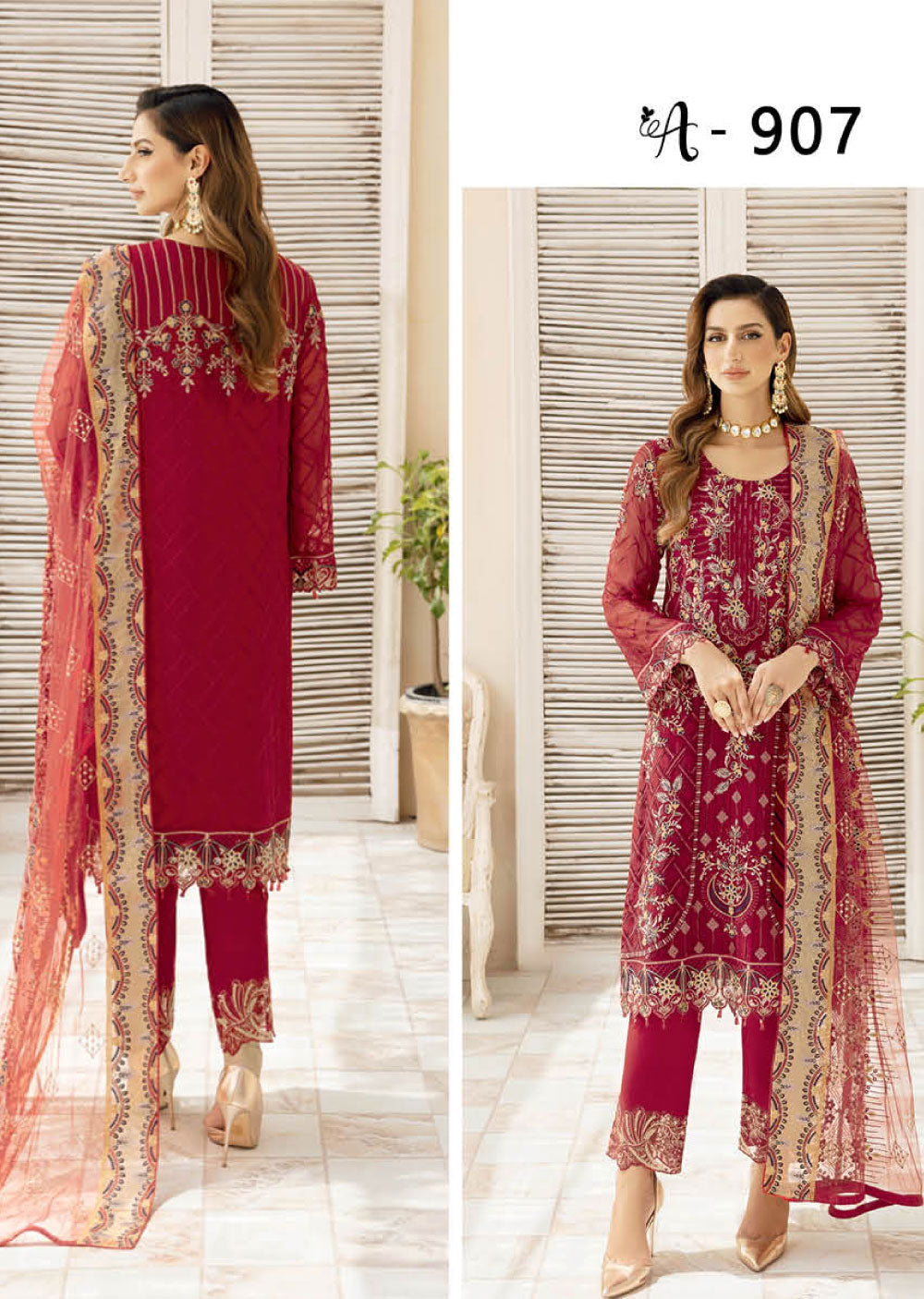 Ramsha Red Chiffon Suit BL24