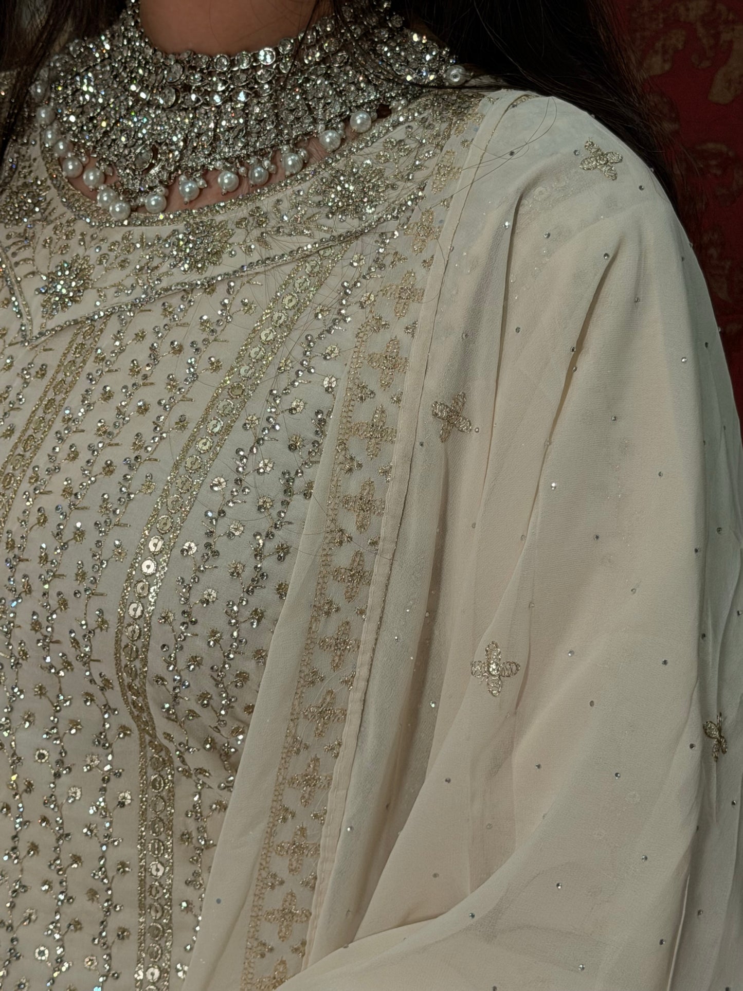 Off-White Sharara Suit with Clutch