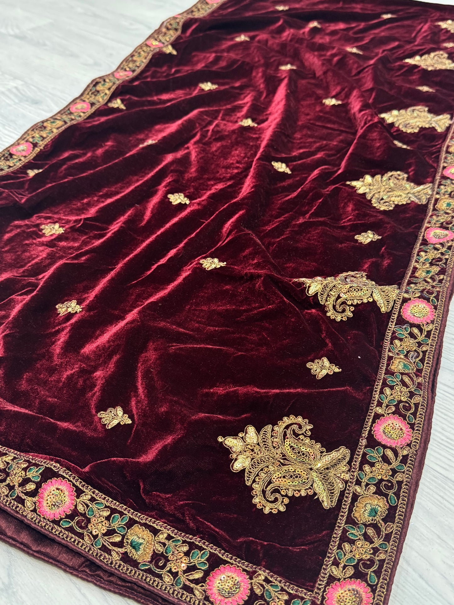 Maroon Velvet Dupatta