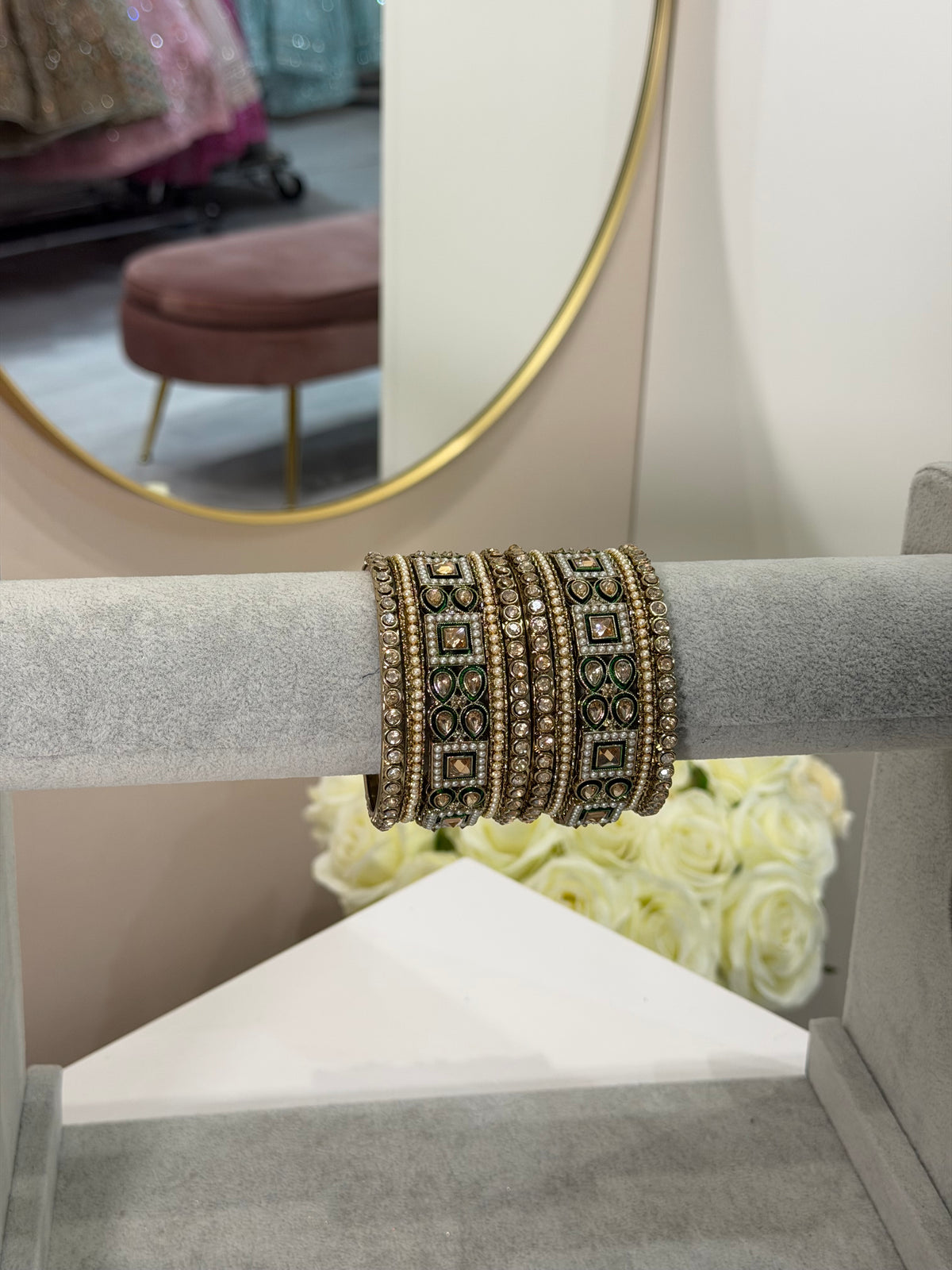 Green/Gold Square Metal Bangles- 10 teilig - D15