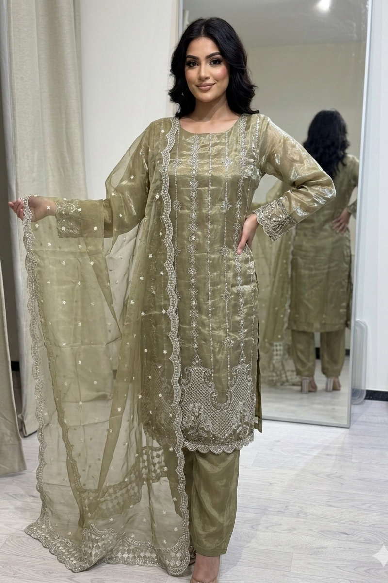 Sheesha Silk – Eid Collection- olive green