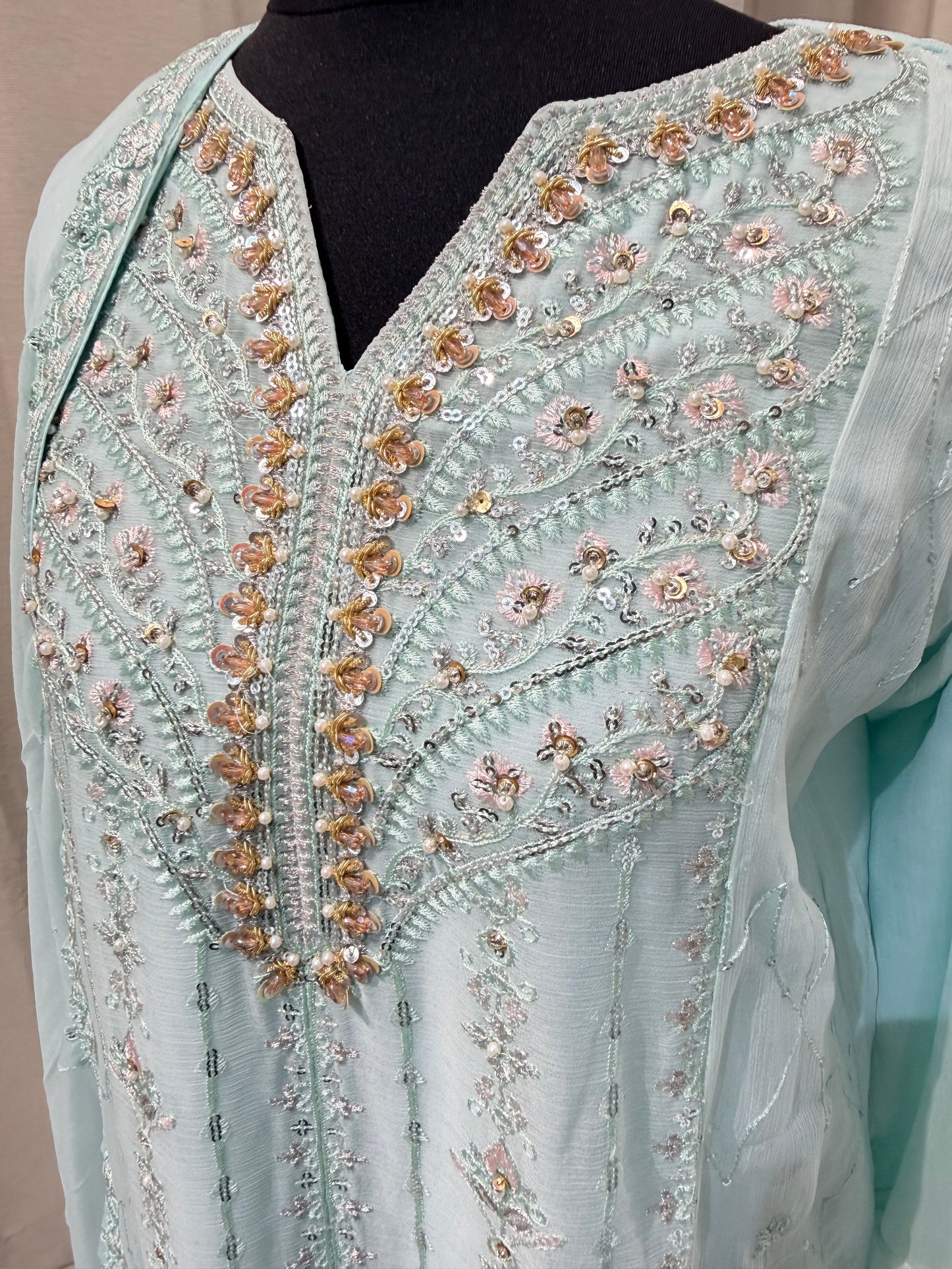 Embroidered Chiffon with work- baby blue